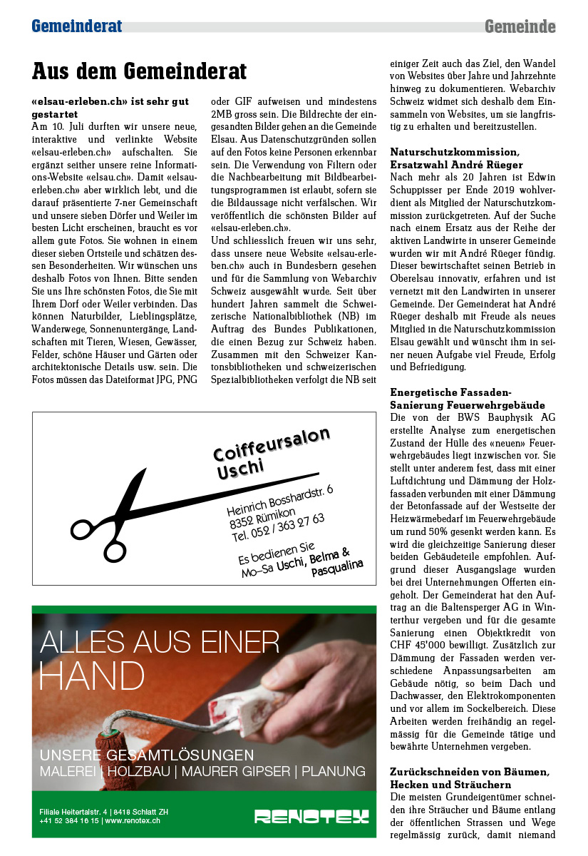 André Rüeger neu in der Naturschutz Kommission, Elsauer Zeitung 2019 André Rüeger neu in der Naturschutz Kommission, Elsauer Zeitung 2019